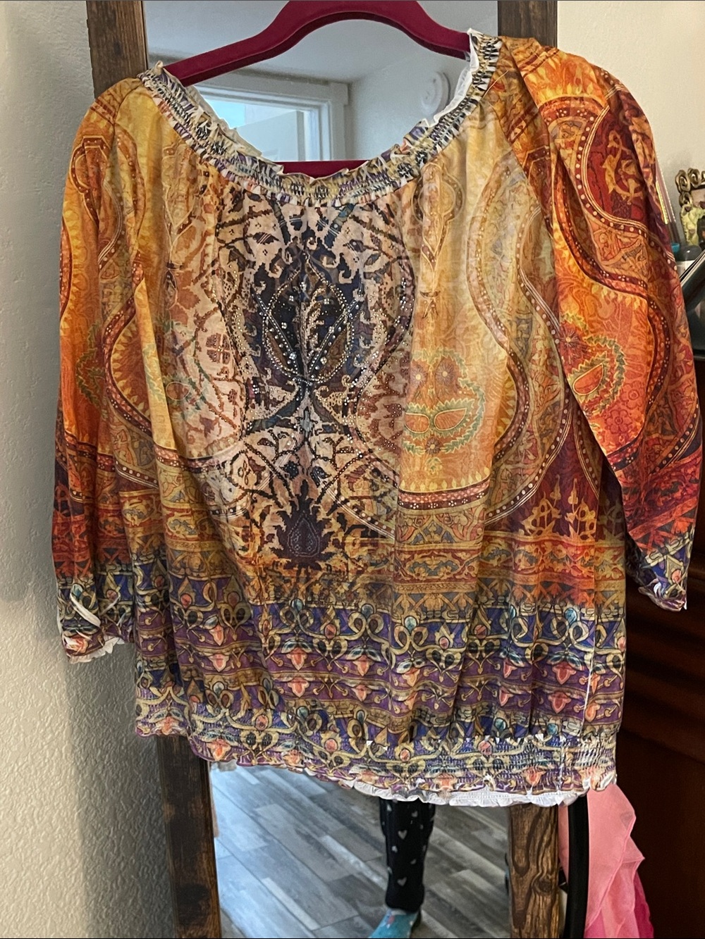 Chico's Paisley Tunic Top in Gold, Purple and Orange